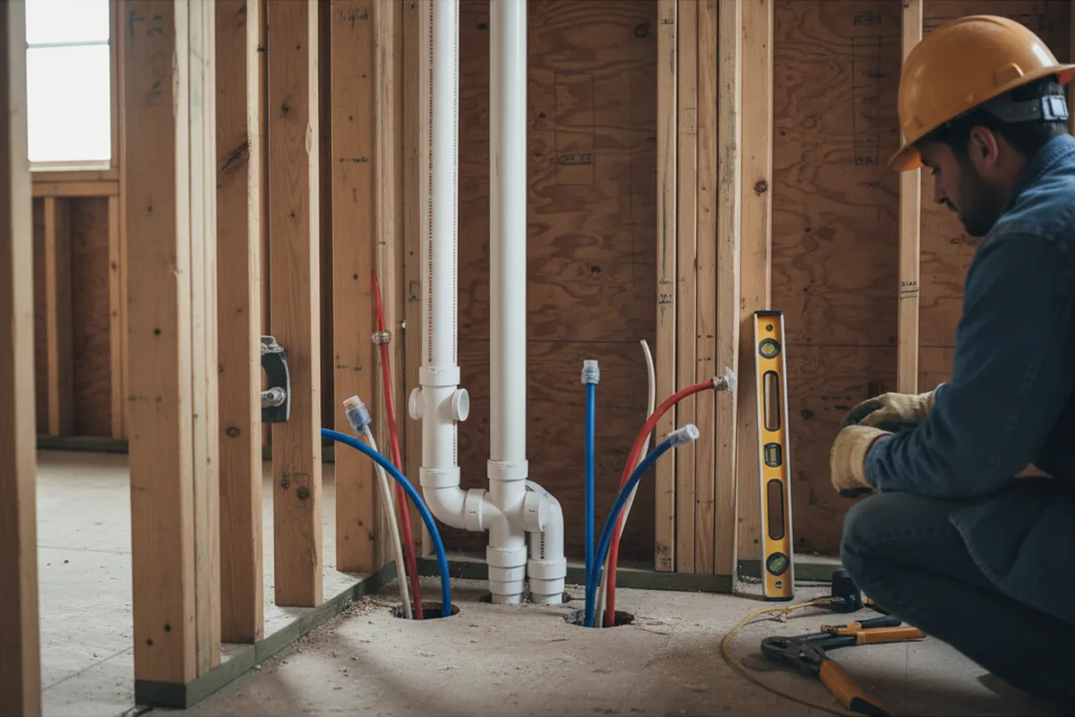 Drain and supply rough-in during Sump Pump Repair in Brooten